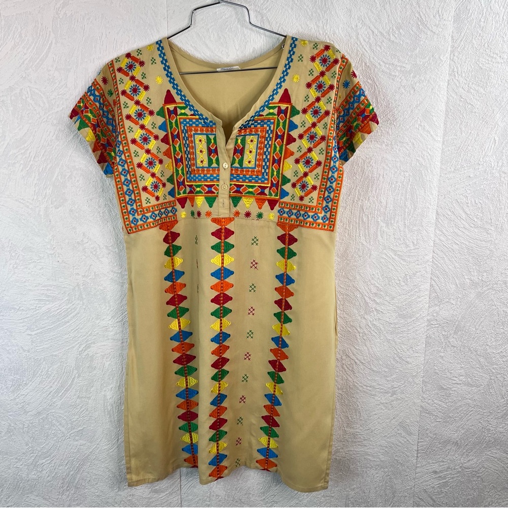 Radhe Yellow Rayon Embroidered Dress/Shirt Size Medium